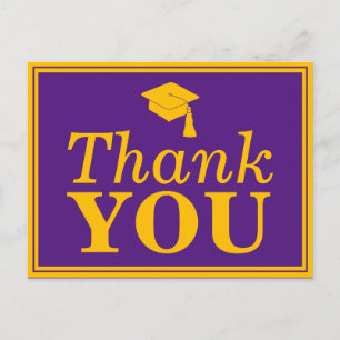 Purple Gold Grad Cap Thank You Postcard