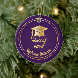 Purple Gold Graduate Cap Graduation 2026 Photo  Ceramic Tree Decoration