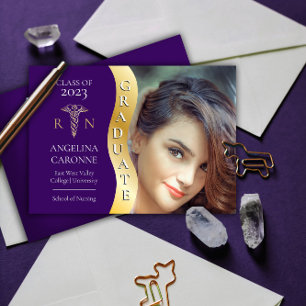 Purple Gold Graduate Wave Caduceus RN Nursing Grad Announcement