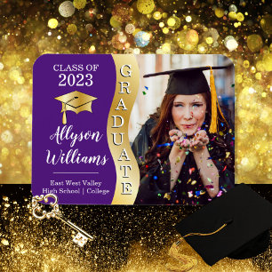 Purple   Gold Graduate Wave Grad Cap Photo Magnet