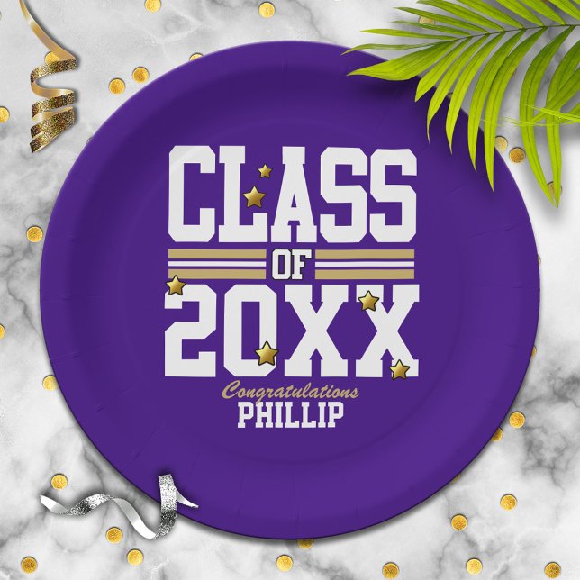 Purple|Gold Graduating Class Year Paper Plate (Creator Uploaded)