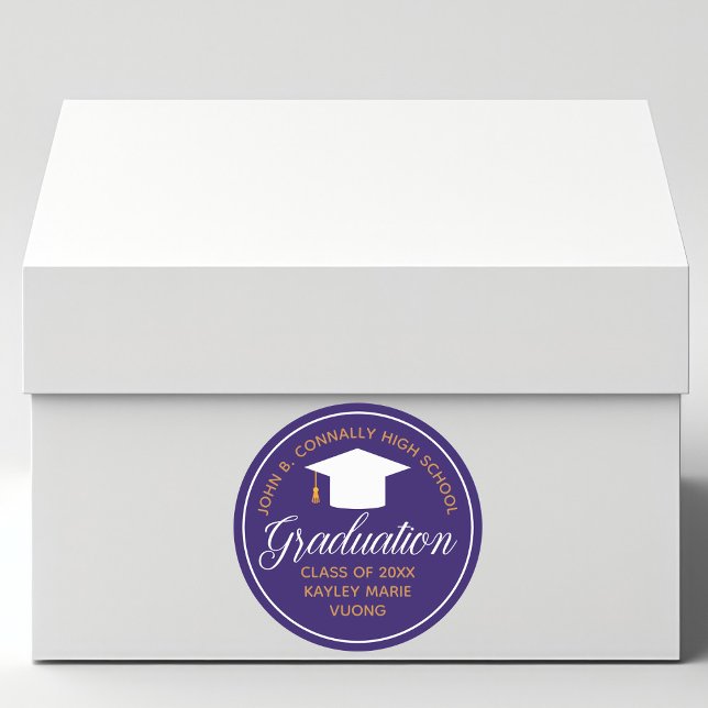Purple Gold Graduation 2025 Custom Party Classic Round Sticker (Creator Uploaded)