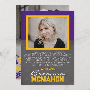 Purple & Gold Graduation 2 Photo Thank You Card