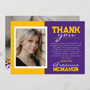 Purple & Gold Graduation 2 Photo Thank You Card