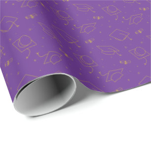 Purple & Gold Graduation Cap Toss Wrapping Paper