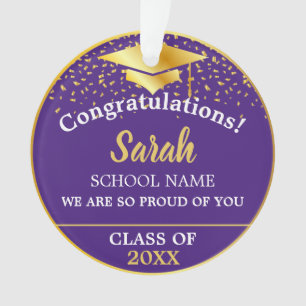 Purple Gold Graduation Class Of 2025 Custom Name Ornament