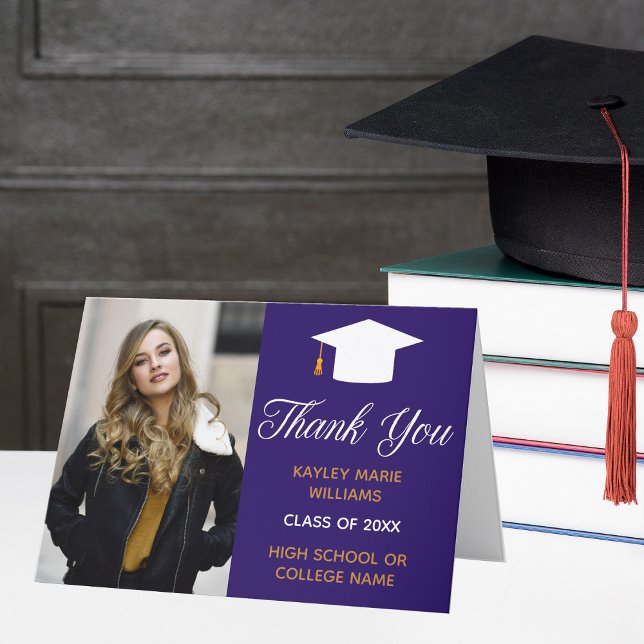 Purple Gold Graduation Photo 2026 Graduate Thank You Card (Creator Uploaded)