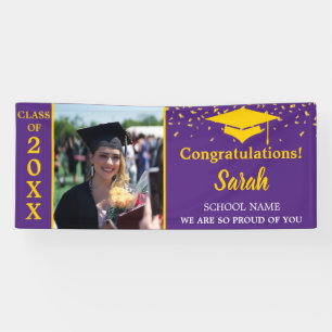 Purple & Gold Graduation Photo Class Of 2025 Banner