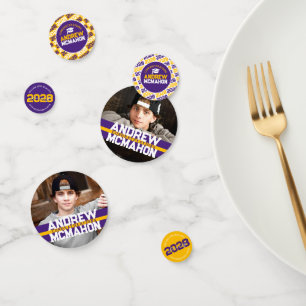 Purple & Gold Graduation Photo Personalised Party Confetti