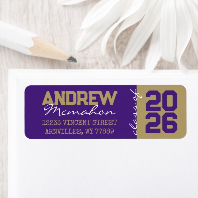 Purple & Gold Graduation Return Address Labels (Insitu)