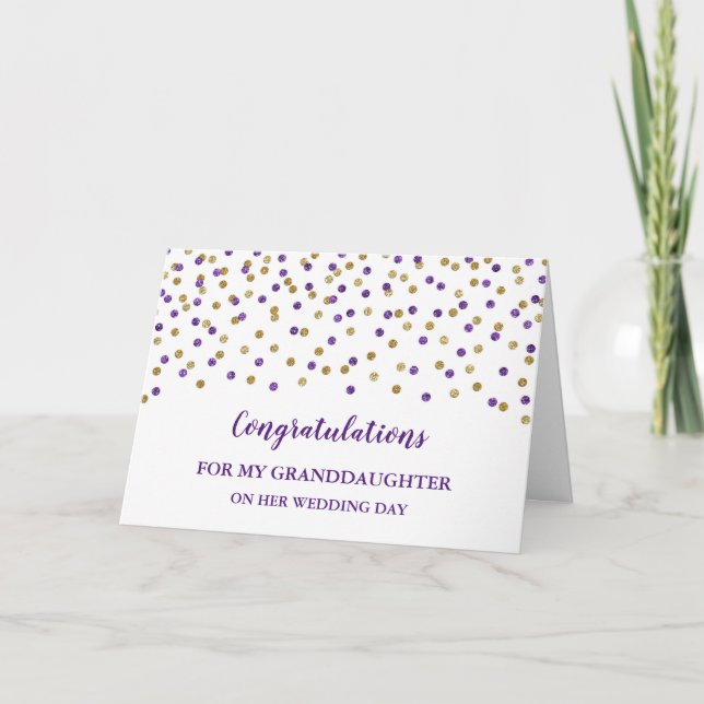 Purple Gold Granddaughter Wedding Day  Card (Front)