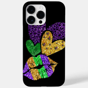 PURPLE GOLD GREEN MARDI GRAS HEARTS & LIPS Case-Mate iPhone 14 PRO MAX CASE