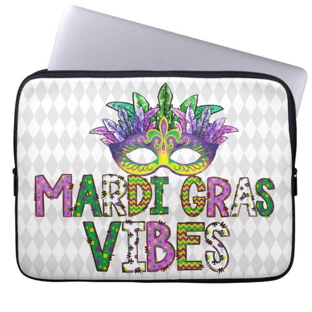 PURPLE GOLD GREEN MARDI GRAS VIBES LAPTOP SLEEVE (Front)