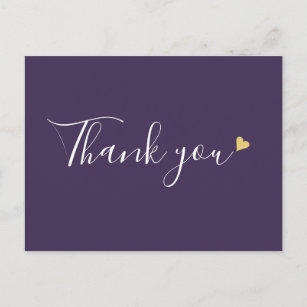 Purple Gold Heart Script Business Thank You Postcard