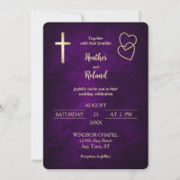 Purple Gold Hearts Christian Cross Wedding
