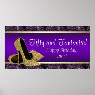 Purple Gold High Heel Birthday Party Banner Poster