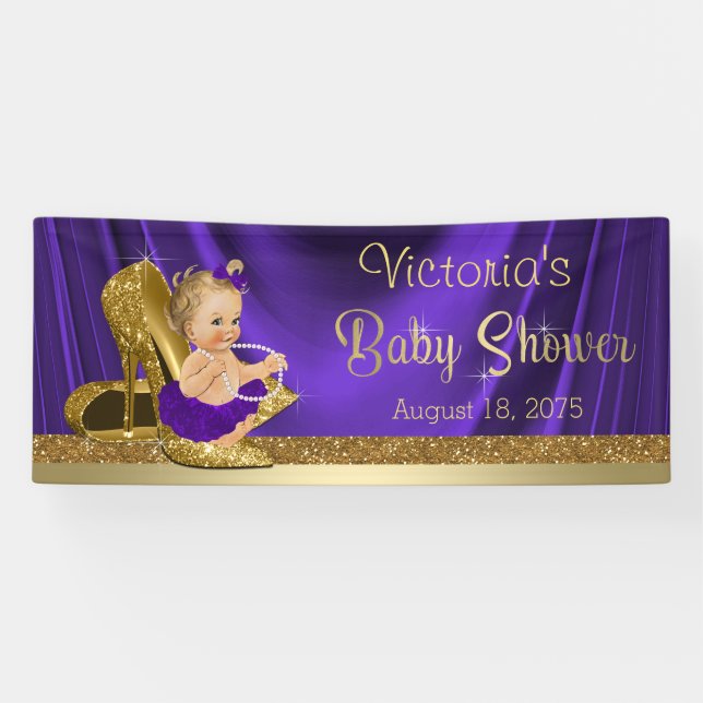 Purple Gold High Heel Shoe Girl Baby Shower Banner (Horizontal)