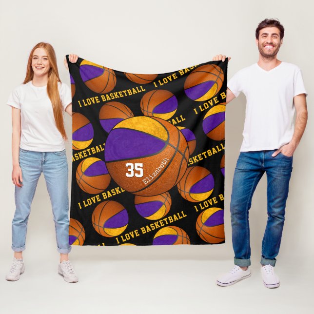 purple gold I love basketball girls team colours Fleece Blanket (In Situ)