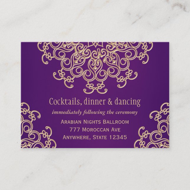 Purple Gold Indian Style Reception Enclosure Card (Front)