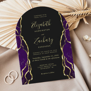 Purple Gold Ink Dark Arch Wedding Invitation