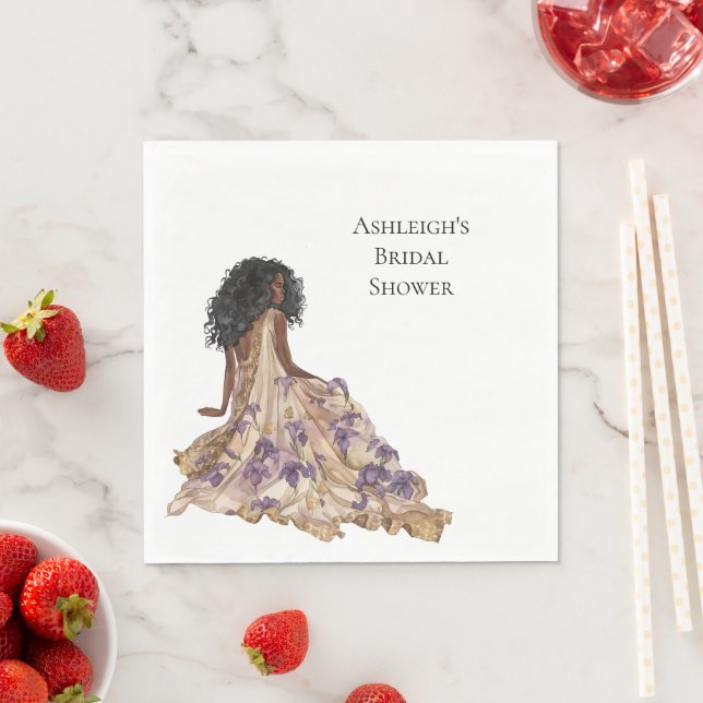 Purple Gold Iris Floral Bridal Shower Black Woman Napkin (Insitu)