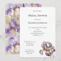 Purple Gold Iris Floral Butterfly Bridal Shower