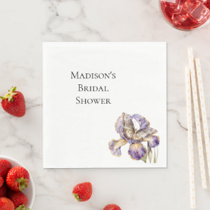 Purple Gold Iris Floral Butterfly Bridal Shower Napkin
