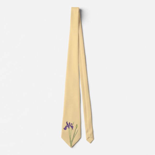 Purple & Gold Iris Watercolor Wedding Tie (Front)