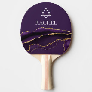 Purple Gold Jewish Bat Mitzvah Personalised Ping Pong Paddle