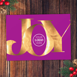 Purple & Gold Joy Business Logo Happy Holidays Holiday Card
