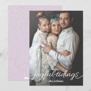 purple Gold Joyful Tidings Script Custom Photo Holiday Card