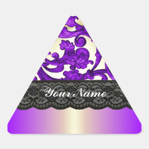 Purple & gold lace damask triangle sticker