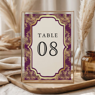 Purple Gold Lace Indian Wedding Table Number