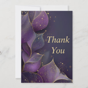 Purple Gold Leaves Dark Background Thank You Card
