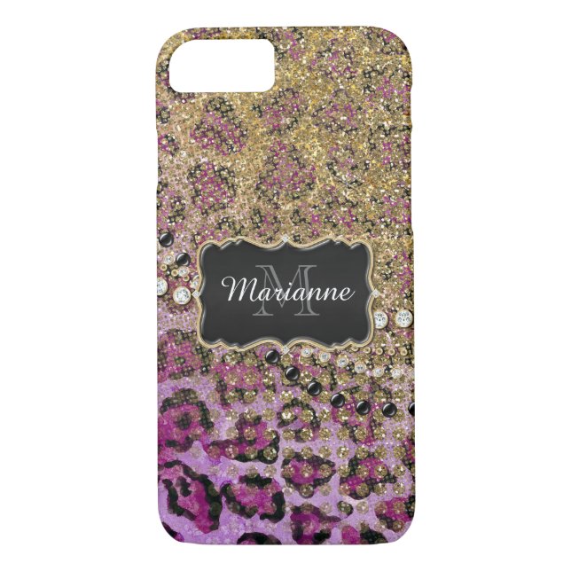 Purple Gold Leopard Animal Print Glitter Look Case-Mate iPhone Case (Back)