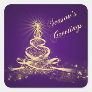 Purple, Gold Lighted Tree Christmas Sticker