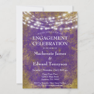 Purple Gold Lights Engagement Party Invitation