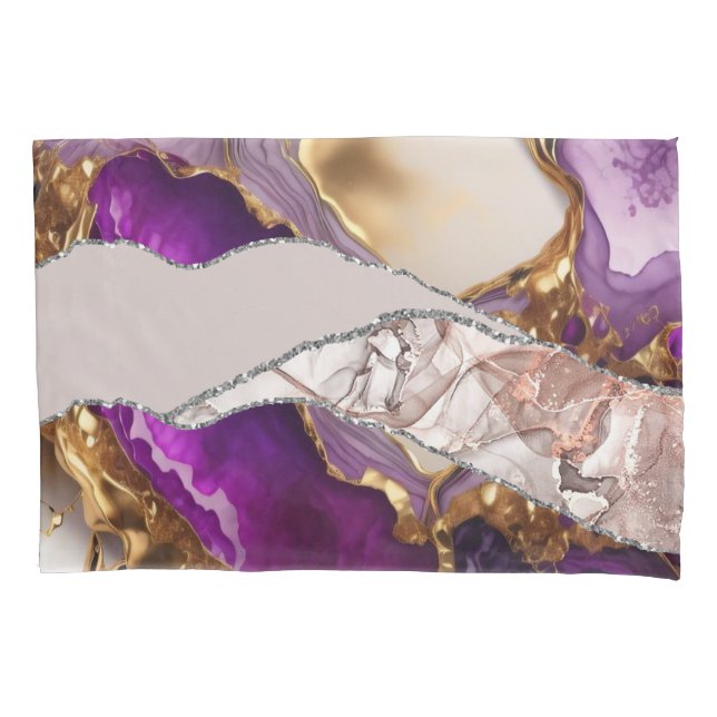Purple Gold Luxury Elegant Design Liquid Texture  Pillowcase (Front)