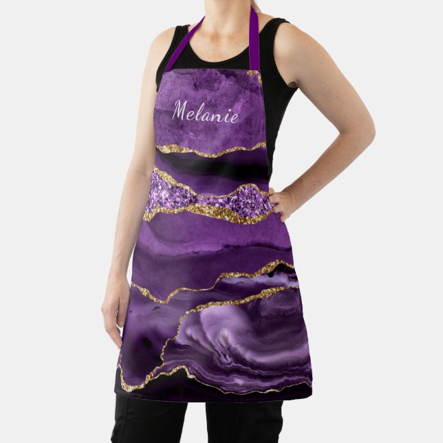 Purple Gold Marble Custom Your Name Apron (Insitu)
