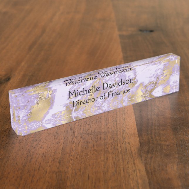 Purple & Gold Marble Executive Nameplate (Side)