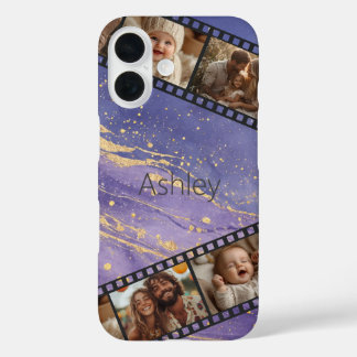 Purple & Gold Marble Film Strip Photo  iPhone 16 Case