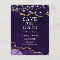 Purple Gold Marble Geode Lights Save The Date