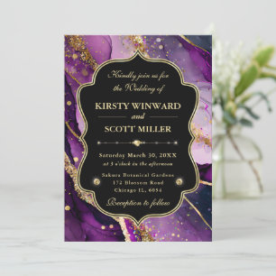 Purple Gold Marble Glitter Elegant Wedding Invitation