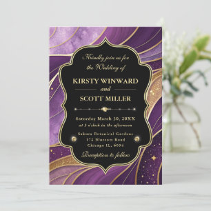 Purple Gold Marble Glitter Elegant Wedding Invitation