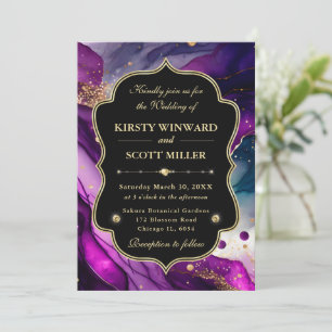 Purple Gold Marble Glitter Elegant Wedding Invitation