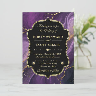 Purple Gold Marble Glitter Elegant Wedding Invitation