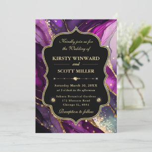 Purple Gold Marble Glitter Elegant Wedding Invitation
