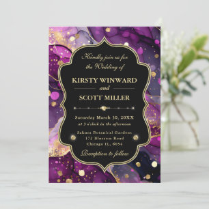 Purple Gold Marble Glitter Elegant Wedding Invitation