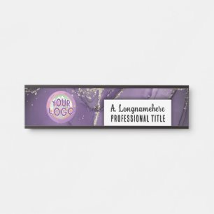 Purple & Gold Marble Office Workspace Nameplate 