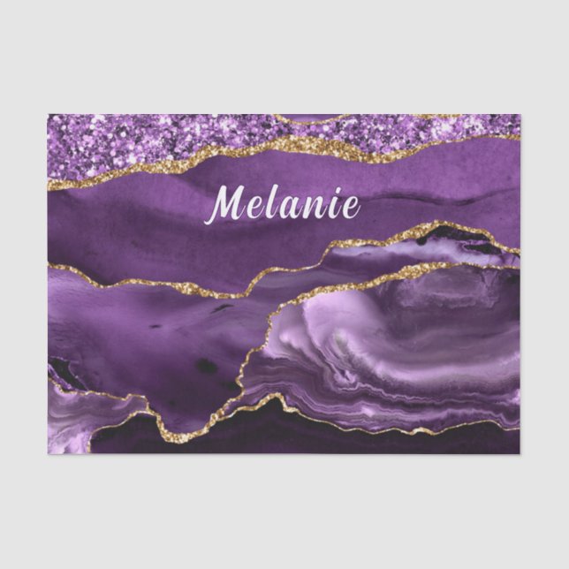 Purple Gold Marble Tissue Paper with Custom Name (Front)